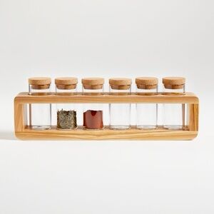 NWT Crate and Barrel Maia Olivewood 6-Jar Spice Rack